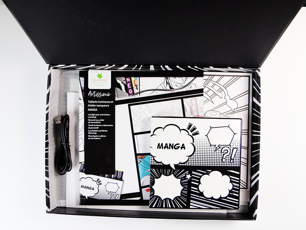 Tablette lumineuse et marqueurs Manga