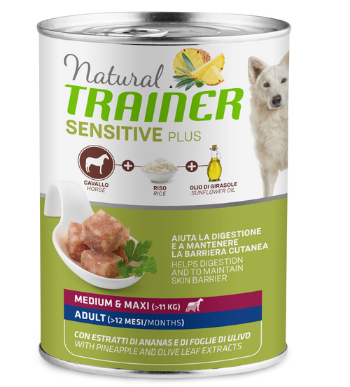 Natural Trainer Sensitive Plus umido Cani Adult medium & maxi cavallo e riso 400 gr