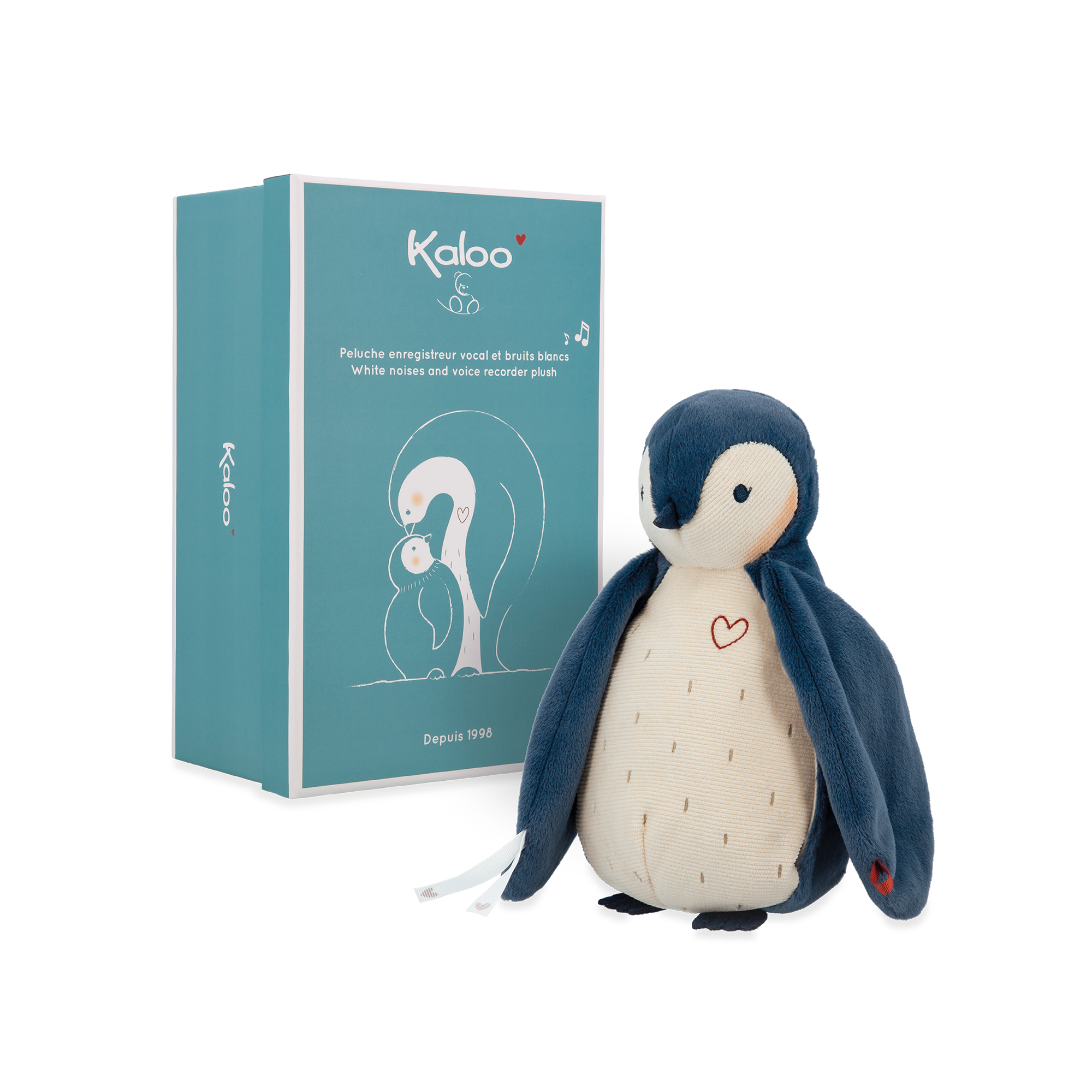 Peluche  à bruits blanc manchot bleu