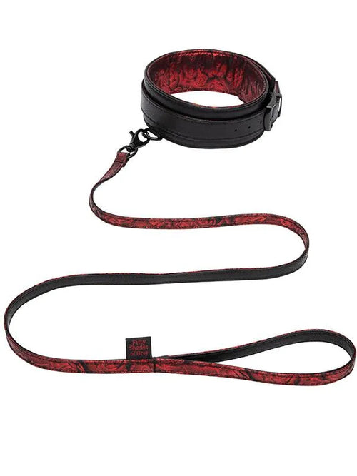 Sweet Anticipation - Collare e Guinzaglio PVC Nero Rosso Similpelle