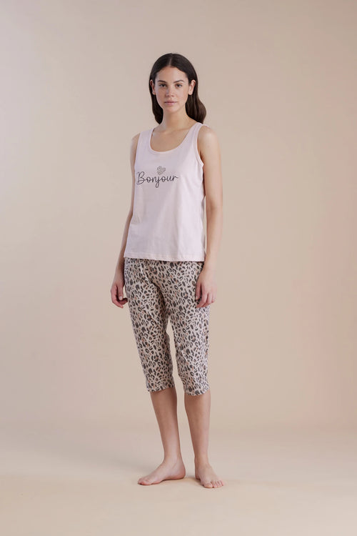 Pigiama donna in cotone top spalla larga e pantalone pescatore -  Noi di notte 9052