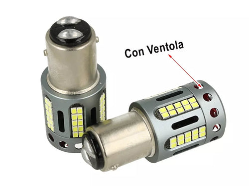 COPPIA LAMPADINE LED CON VENTOLA CANBUS NO ERRORE P21/5W 1157 BAY15D DOPPIO FILAMENTO ROSSO STOP