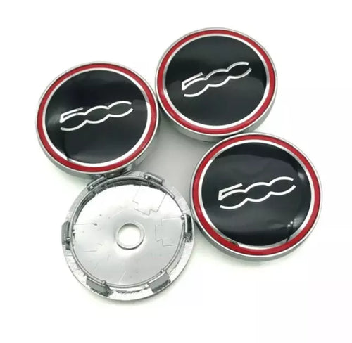 N4 Coprimozzo Tappi Fiat 500 da 60 mm Compatibile Borchie Bordo Rosso Cerchi