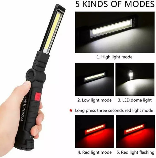 Luce Lampada da Lavoro Led Ricaricabile Magnetica Portatile Officina Torcia da Lavoro Luce Portatile Ricaricabile Led con Base Magnetica e Gancio 360° Pieghevole Impermeabile
