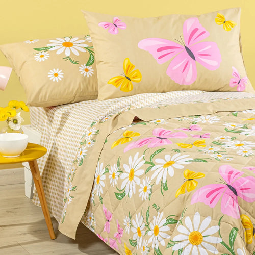 Copriletto Primaverile In Cotone Margherite Singolo Naturale Caleffi Kids