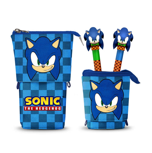 Sonic The Hedgehog Astuccio Portatutto Carino + 2 Penne Gel Cancellabili, Blu
