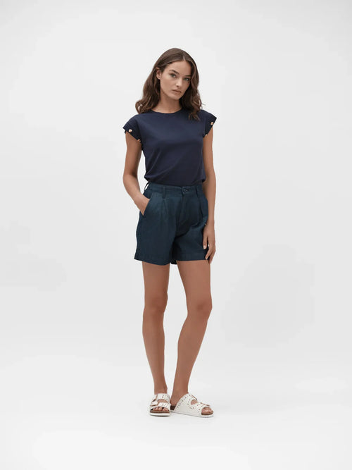 T-Shirt Smanicata Con Bottoni Oro