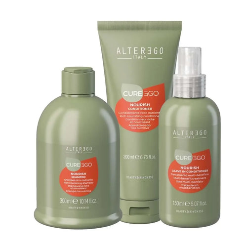 Alterego curego nourish kit composto da: shampoo 300 ml + conditioner 200 ml + lotion 150 ml