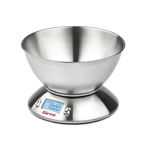 Girmi PS85 Bilancia da cucina digitale con ciotola acciaio inox pesa alimenti 1 G -5 Kg Display Led Argento Grigio